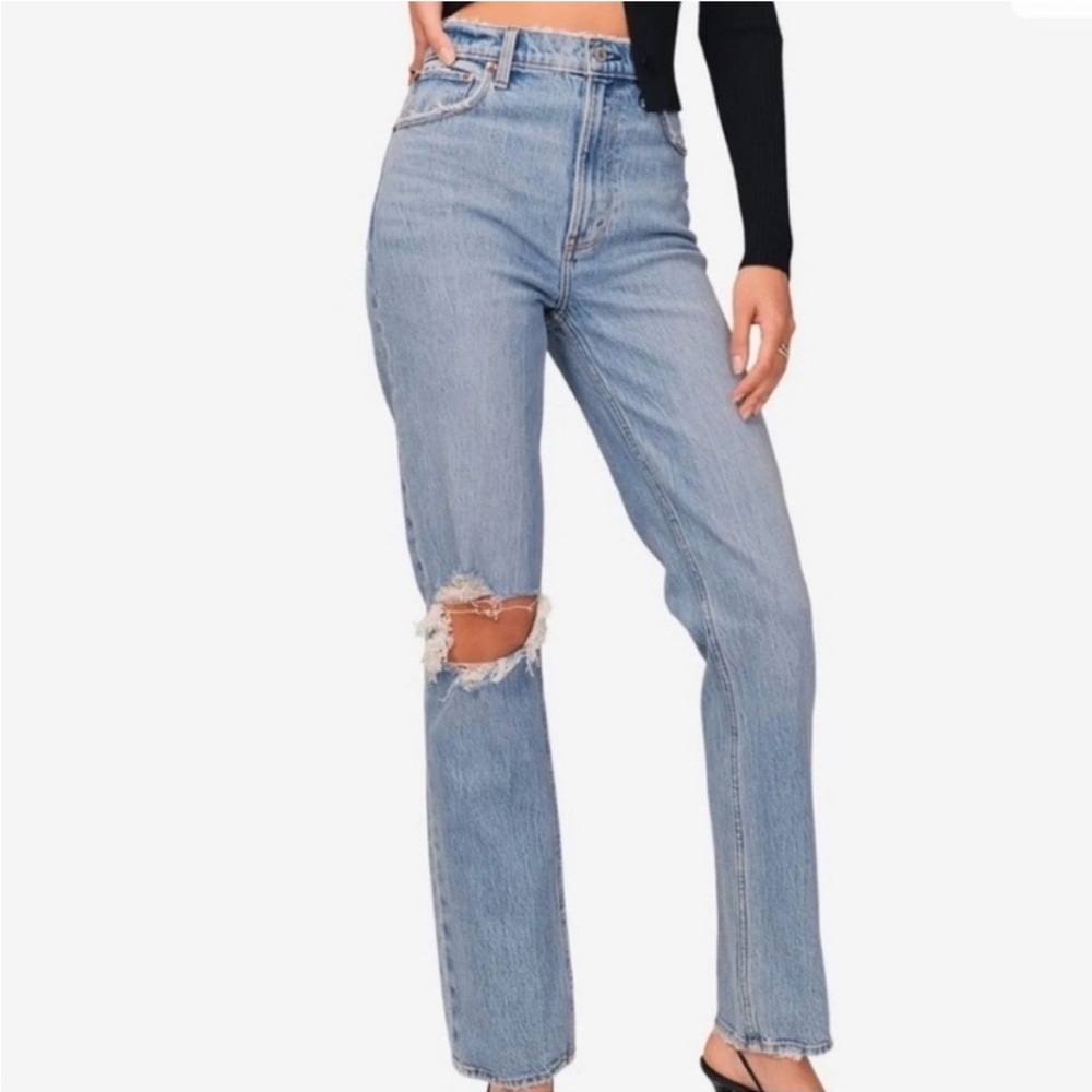 Abercrombie & Fitch Light Blue Straight Leg Jeans with Knee Rip